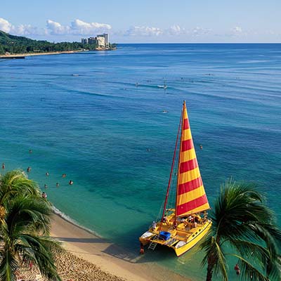 One-hour sail along coast of Waikiki. Alcoholic and nonalcoholic drinks available for purchase onboard. Consistently rated “top activity” by our clients!