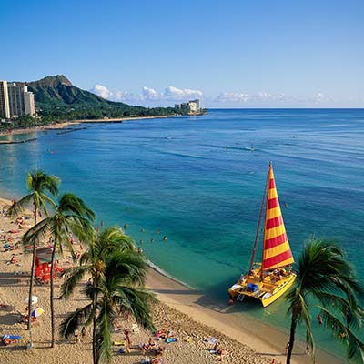 One-hour sail along coast of Waikiki. Alcoholic and nonalcoholic drinks available for purchase onboard. Consistently rated “top activity” by our clients!