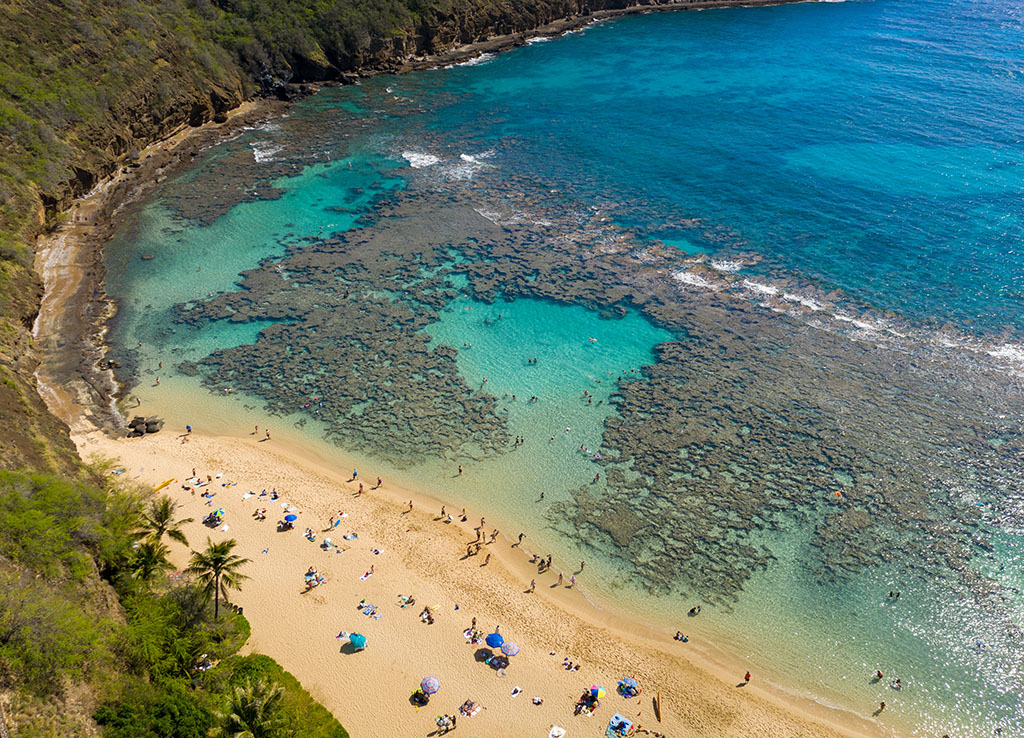 Aerial View Of a Beach In Hanauma Bay Best Snorkeling In Hawaii 