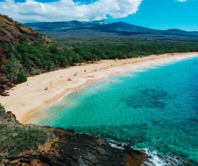 View of Big Beach on Maui with turquoise water and golden sand
